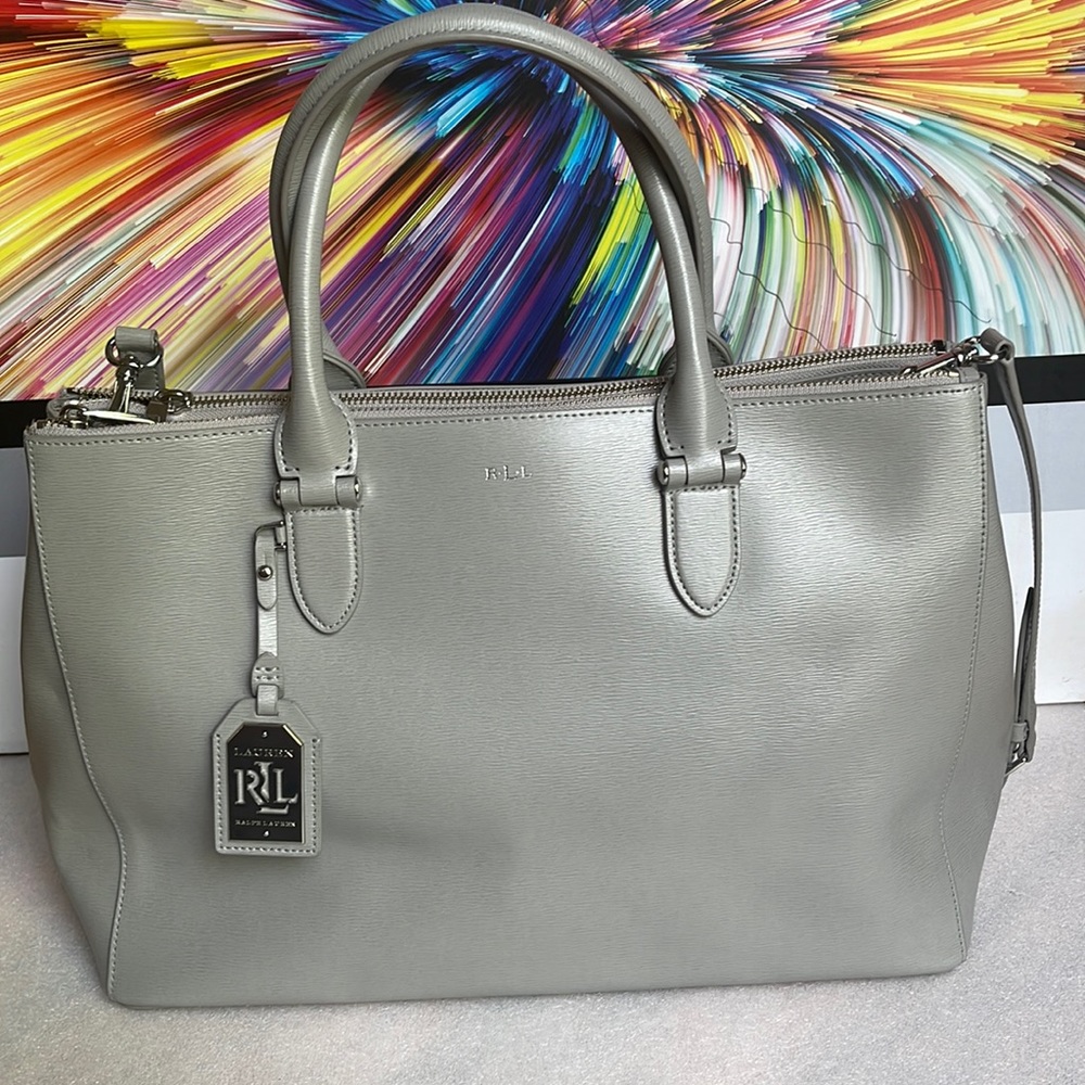 Ralph Lauren Women’s Gray Newbury Double Zip Satchel Tote Handbag 👜 Size: XL
